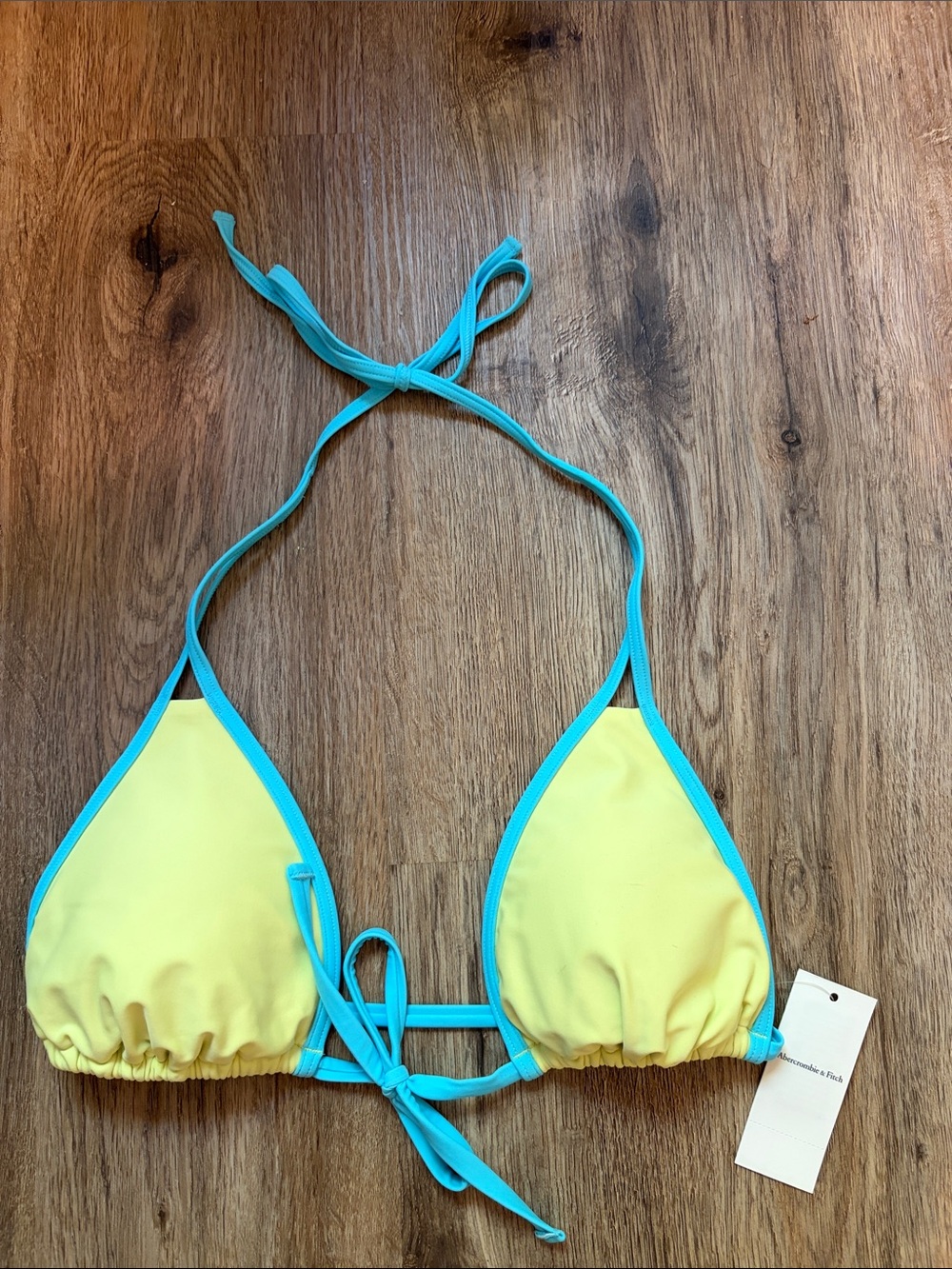 NWT Abercrombie & Fitch Neon Green Triangle Bikini Sting Top with Turquoise Trim